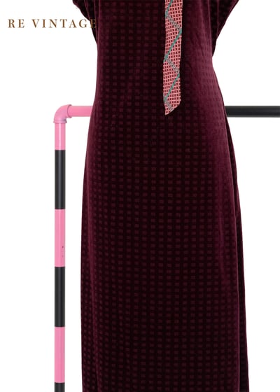 紅酒色格紋絨布洋裝4