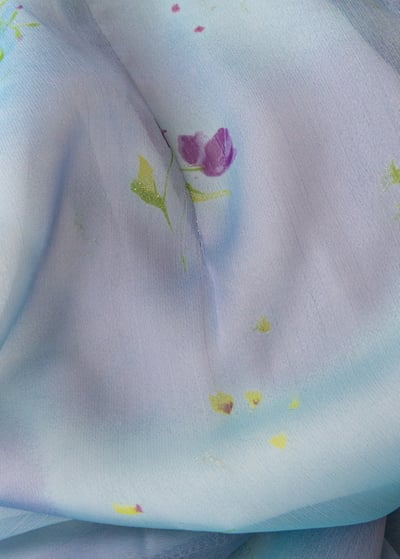 初夏晴空藍紫漸層水彩暈染碎花雪紡長裙（28"）12