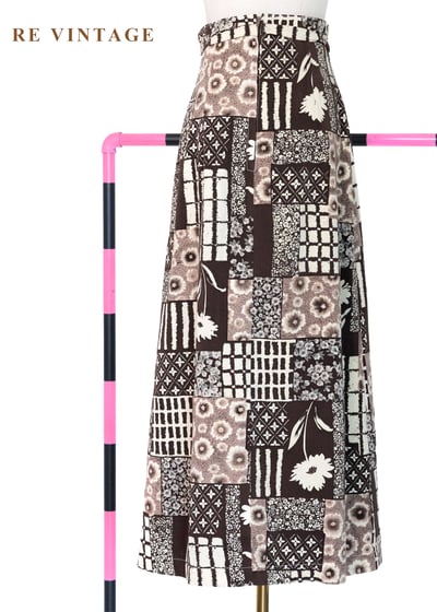咖啡拼景 - 花草與格紋高腰長裙（26"）8