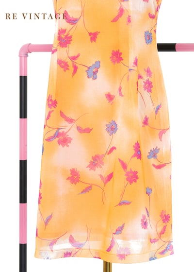 粉橘色の桃紅小花夏日洋裝6