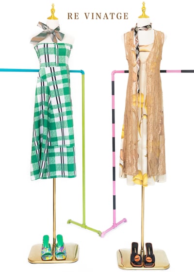 草地綠格紋平口長洋裝1