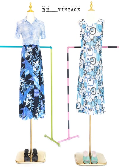 水藍普普圈圈夏日長洋裝2