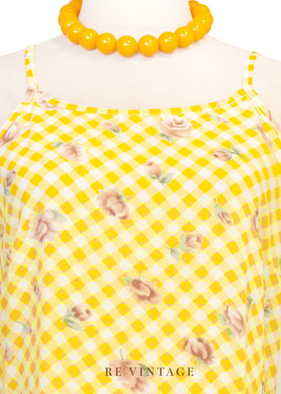 檸檬玫瑰格紋細肩帶迷你洋裝6