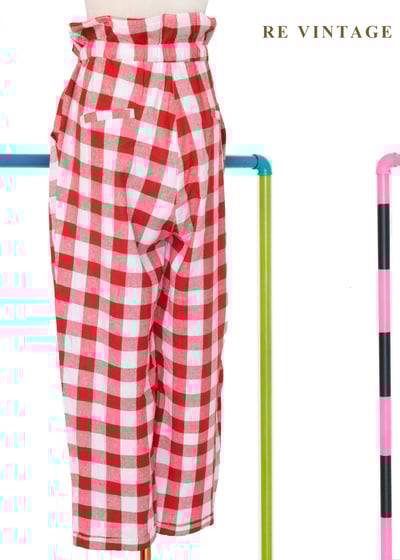 鬆軟紅格子荷葉飄飄高腰長褲（24-32"）9
