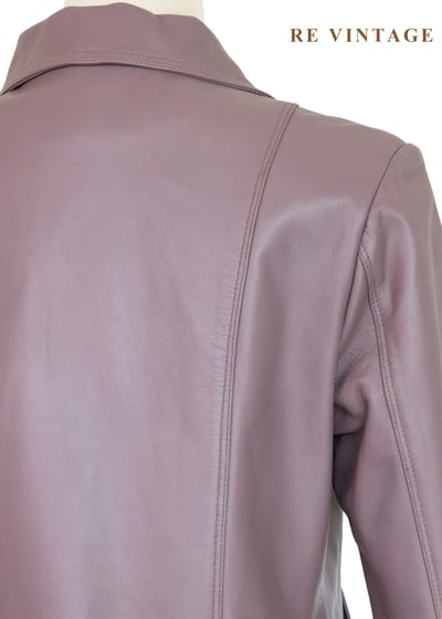 藕紫色極簡反領皮衣外套11