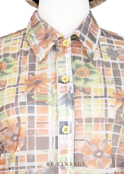 格子裡の可愛小花網紗上衣3