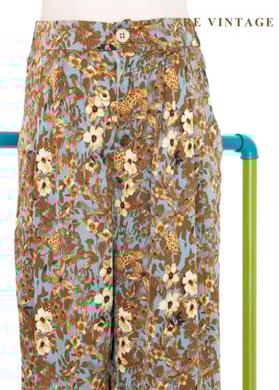 天空藍金棕色華麗花卉長褲(24-27")3