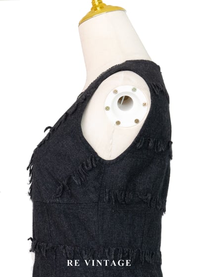 深藍多層次毛邊Ｖ領洋裝10