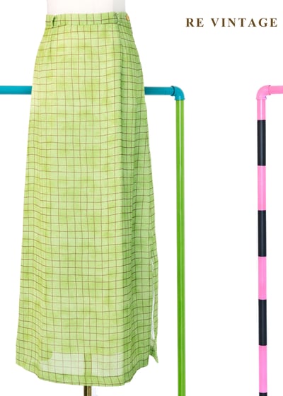 青寧色水彩暈染草地格紋長裙（25"）9