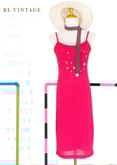Fuchsia 桃粉小鏡子細肩帶洋裝1