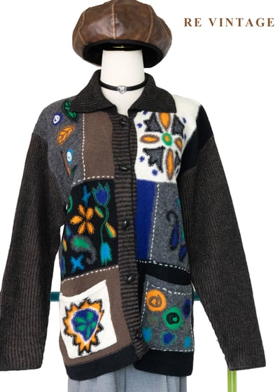 拼貼夢境撞色刺繡針織毛線外套1