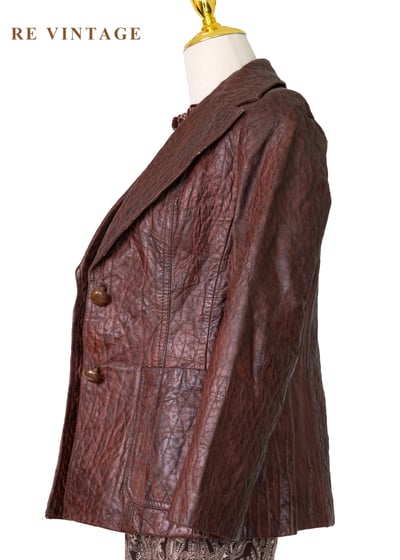 西部獵人 - 酒紅龜裂壓紋皮革外套9