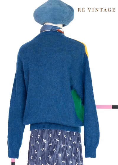 海洋藍藍彩色方塊海馬毛針織毛衣7