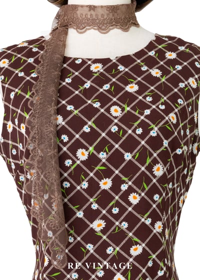 昭和少女的野餐棕色花卉菱格長洋裝3