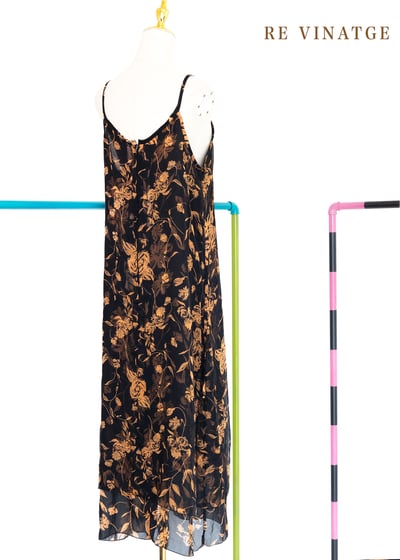 橘子花茶黑色雪紡細肩長洋裝11