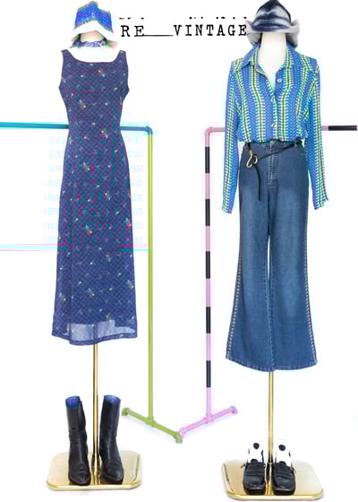 雙色小花刺繡微喇叭牛仔褲2