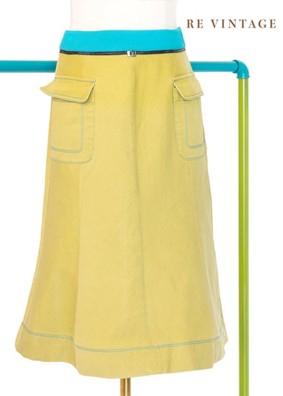 漂亮的芥末黃對比拼接中長裙（26"）1