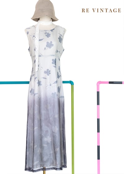 黃昏灰霧漸層飄逸灰花長洋裝1