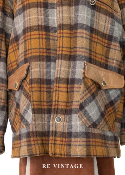 焦糖格紋毛呢拼皮革長版外套4