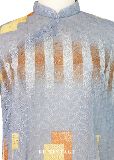 幾何迷蹤 - 藍灰色蕾絲旗袍洋裝7