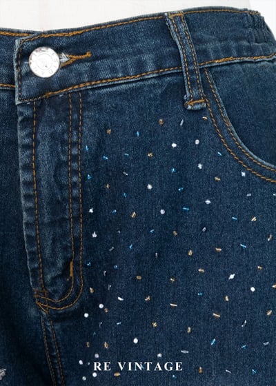 銀河落入凡間的夜晚 - 華麗星芒刺繡亮牛仔褲（24-28"）9