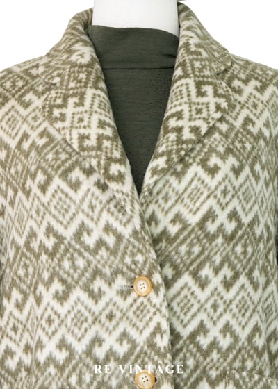 奶黃苔蘚綠菱格圖騰毛呢西裝外套3