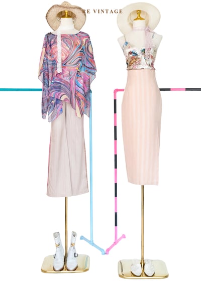 桃子粉溫柔邊界線條高腰長裙（25"）2