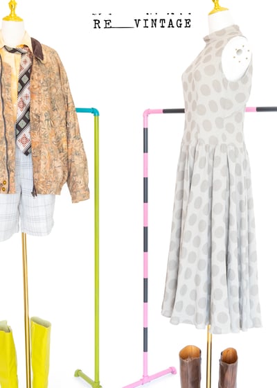 小點點大點點棕灰色長洋裝3