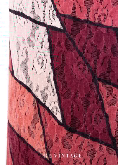 蕾絲粉紅色階幾何拼塊長裙（28"）7