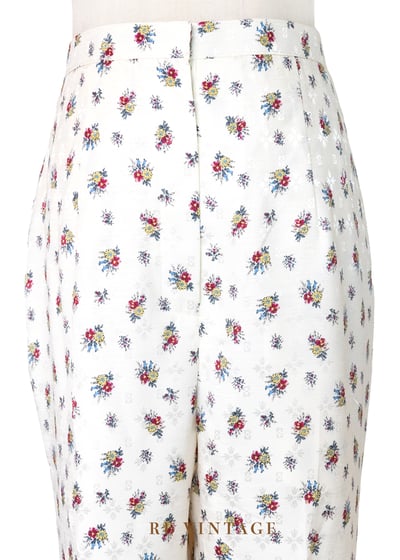 光澤香草奶白色小花高腰九分褲（27-29"）3