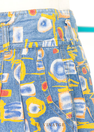 Abstract Print 高腰牛仔短褲7