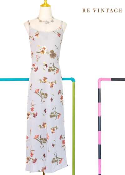 石灰色橘花盛開細肩帶洋裝1