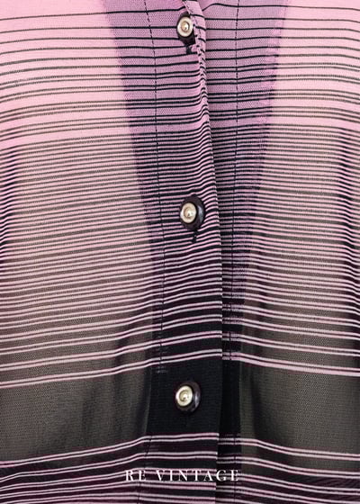 黑與粉相間線條網紗透膚上衣4