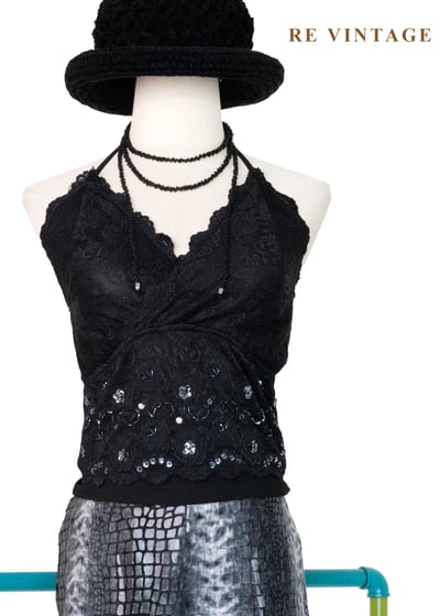 星空下的黑蕾絲與亮片繞頸背心1