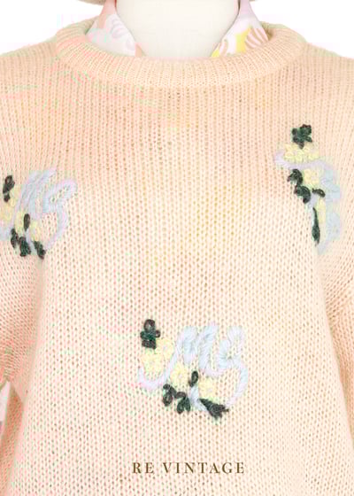 甜美の桃子色毛線花刺繡針織毛衣3