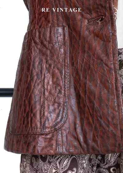 西部獵人 - 酒紅龜裂壓紋皮革外套7
