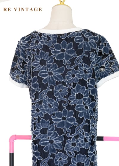 靛藍花瓣堆疊黑蕾絲洋裝13