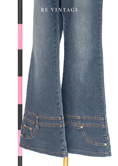 口袋設計拼接帥氣的牛仔喇叭褲4