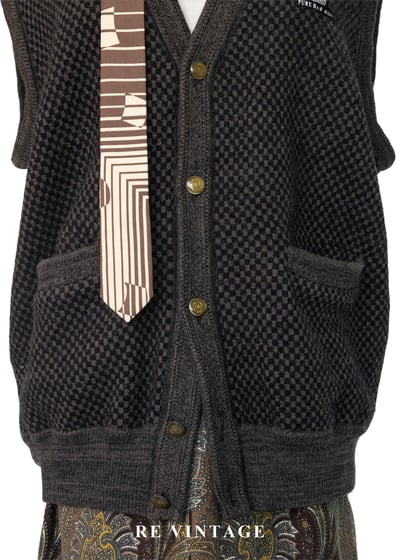 質感單品 - 黑棕色棋盤格毛料針織背心3