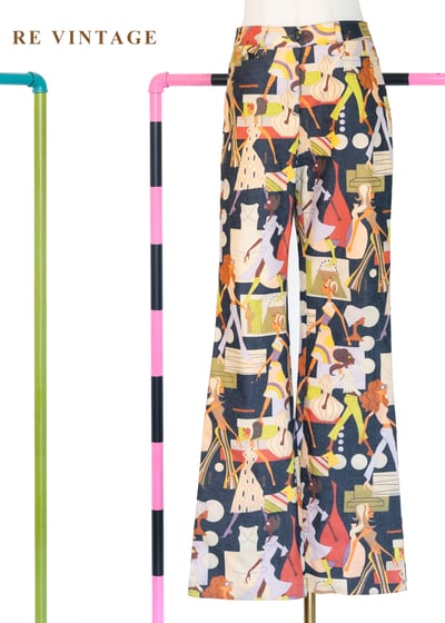 時尚插畫摩登色女伶長褲（27"）1
