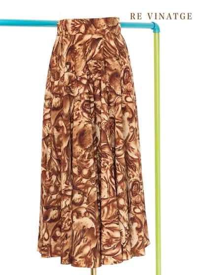 黃棕色樹林圖騰中長裙（24-25")1