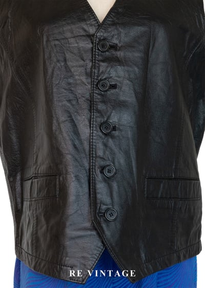 韓國製 - 牛皮黑皮革簡約背心6