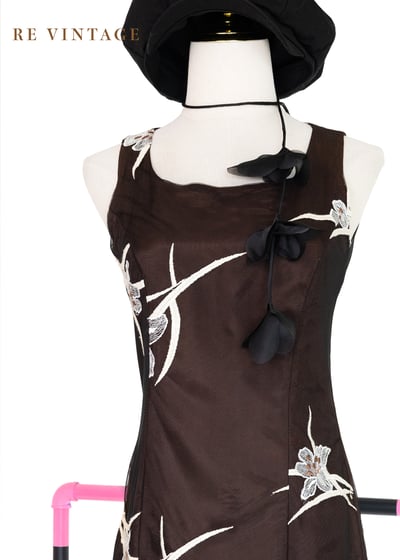 白花香氣咖啡棕網紗迷你洋裝3