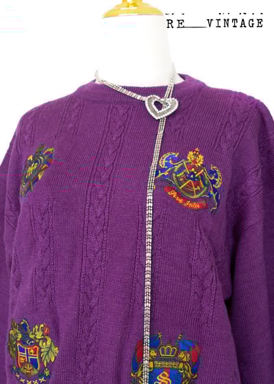 紫紅色皇宮圖騰100％針織毛衣2