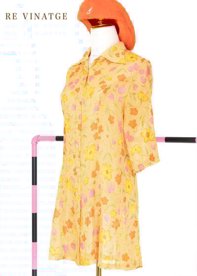 鮮橘色小格紋夏日花花洋裝7