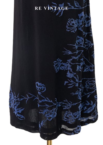 知性藍色植物標本黑底長洋裝7