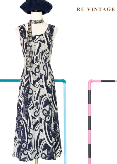 迷幻迴圈 - 深藍流動線條長洋裝1