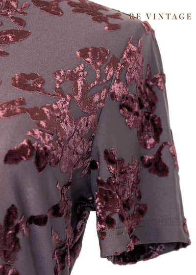 酒紅盛開の花朵短袖上衣9