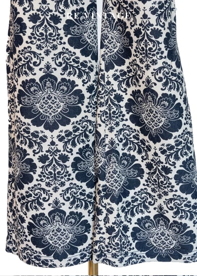 深藍白花復古花紋喇叭褲6