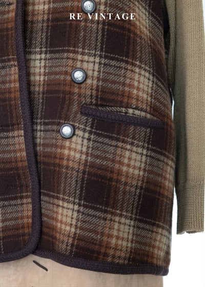冬日壁爐 - 深褐色格紋毛呢背心6